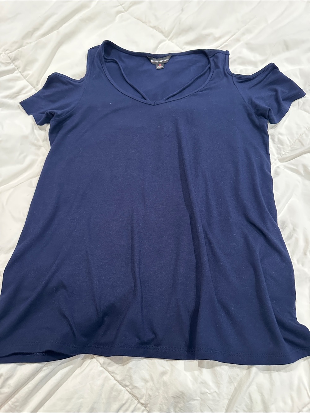 Cold Shoulder V-Neck Womens Top - Navy
